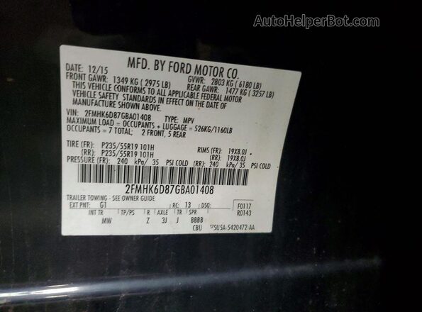2FMHK6D87GBA01408 2016 FORD FLEX Black VIN կոդի պիտակի տեսք