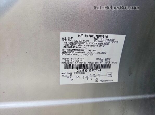 2FMHK6DT8GBA21364 2016 FORD FLEX Gray Widok naklejki z numerem VIN