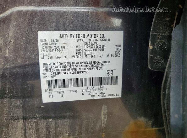 2FMPK3G91GBB83783 2016 FORD EDGE Серый Вид наклейки с VIN-кодом