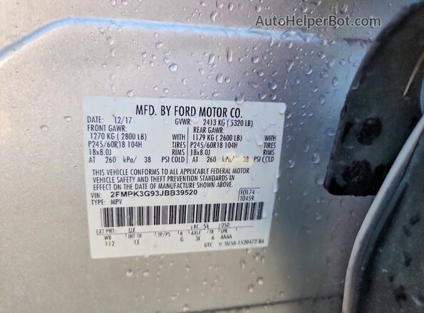 2FMPK3G93JBB39520 2018 FORD EDGE Silver VIN կոդի պիտակի տեսք