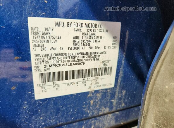 2FMPK3G93LBA05979 2020 FORD EDGE Blue Սալոնի 360 աստիճան տեսք