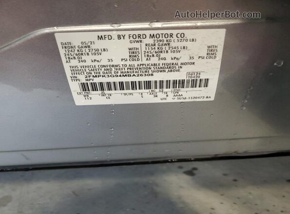 2FMPK3G94MBA26308 2021 FORD EDGE Silver Вид підкапотного простору