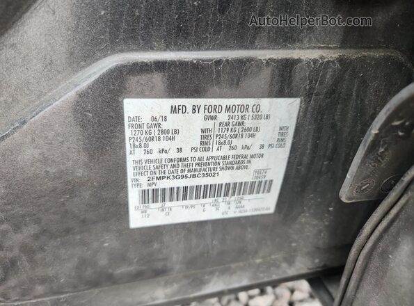 2FMPK3G95JBC35021 2018 FORD EDGE Charcoal Vista de la etiqueta del VIN