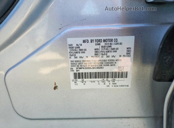 2FMPK3G95JBC40283 2018 FORD EDGE Silver Vista de la etiqueta del VIN