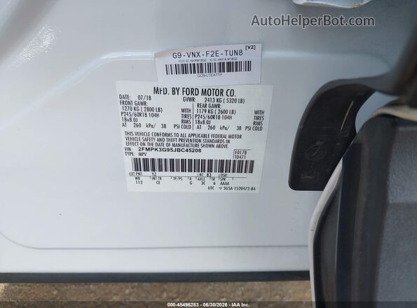2FMPK3G95JBC45208 2018 FORD EDGE White Շարժիչի բաժամունքի տեսք