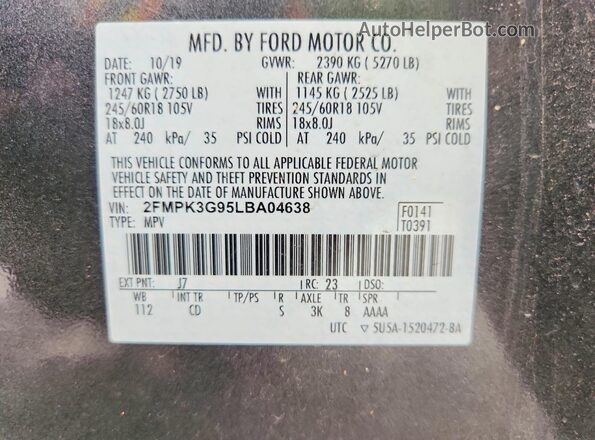 2FMPK3G95LBA04638 2020 FORD EDGE Gray Շարժիչի բաժամունքի տեսք