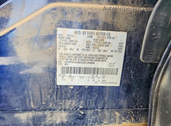 2FMPK3G96GBC29995 2016 FORD EDGE Синий Вид наклейки с VIN-кодом