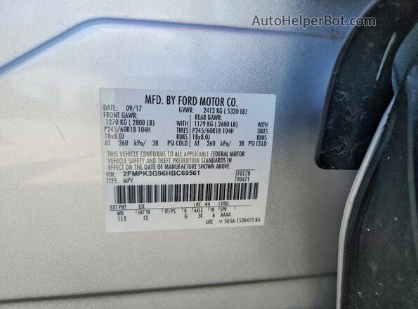 2FMPK3G96HBC69561 2017 FORD EDGE Silver Vista interior de 360 grados
