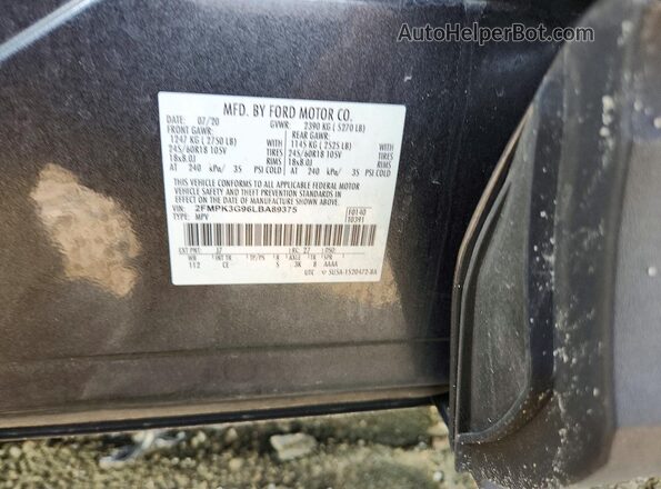 2FMPK3G96LBA89375 2020 FORD EDGE Gray VIN sticker view