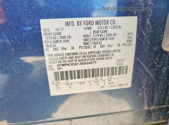 2FMPK3G97JBB04575 2018 FORD EDGE Blue VIN կոդի պիտակի տեսք