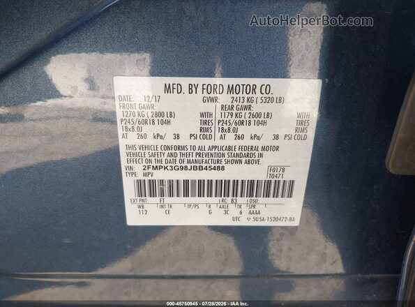 2FMPK3G98JBB45488 2018 FORD EDGE Blue Vista del compartimento del motor