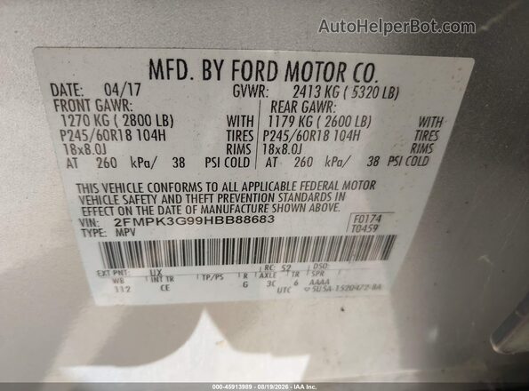 2FMPK3G99HBB88683 2017 FORD EDGE Silver Engine compartment view