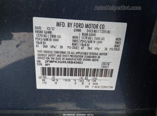 2FMPK3G99JBB45483 2018 FORD EDGE Blue Շարժիչի բաժամունքի տեսք