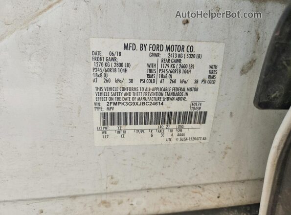 2FMPK3G9XJBC24614 2018 FORD EDGE Белый Вид подкапотного пространства