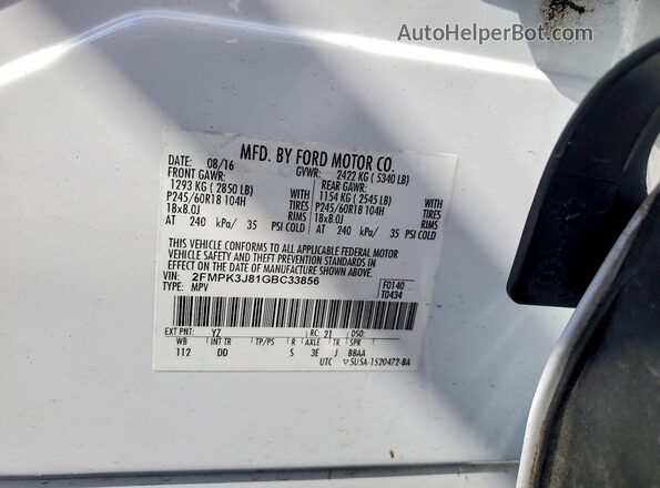 2FMPK3J81GBC33856 2016 FORD EDGE White სალონის 360-გრადუსიანი ხედი
