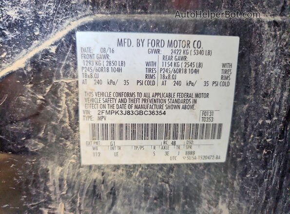 2FMPK3J83GBC36354 2016 FORD EDGE Black ძრავის განყოფილების ხედი