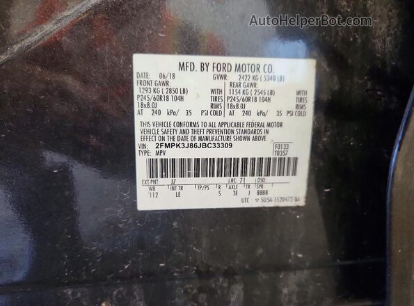 2FMPK3J86JBC33309 2018 FORD EDGE Серый Вид наклейки с VIN-кодом