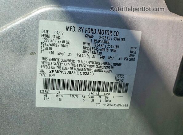 2FMPK3J88HBC62823 2017 FORD EDGE Silver VIN կոդի պիտակի տեսք