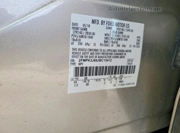 2FMPK3J88JBC15412 2018 FORD EDGE Tan Vista de la etiqueta del VIN