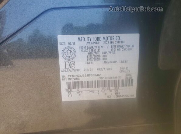 2FMPK3J89JBB69461 2018 FORD EDGE Gray სალონის 360-გრადუსიანი ხედი