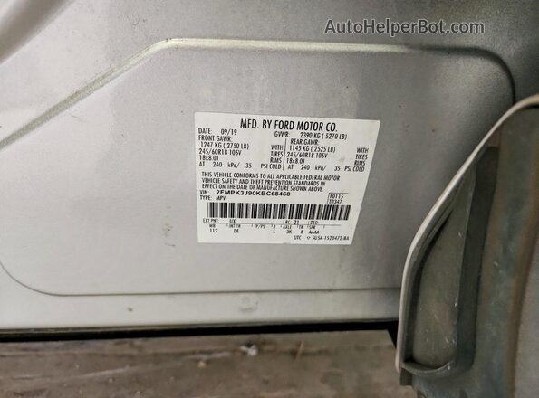 2FMPK3J90KBC68468 2019 FORD EDGE Silver 360 interior view