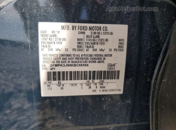 2FMPK3J90KBC68566 2019 FORD EDGE Бирюзовый Вид наклейки с VIN-кодом
