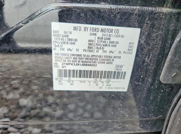 2FMPK3J91JBB96002 2018 FORD EDGE Black Շարժիչի բաժամունքի տեսք