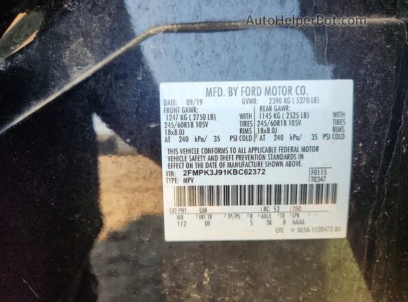 2FMPK3J91KBC62372 2019 FORD EDGE Black Вид наклейки з VIN-кодом