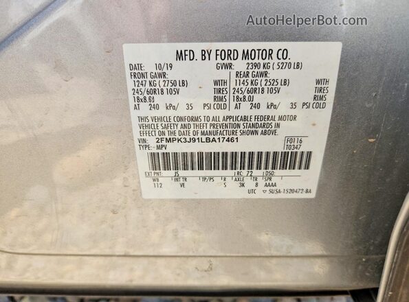 2FMPK3J91LBA17461 2020 FORD EDGE Silver სალონის 360-გრადუსიანი ხედი