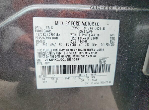 2FMPK3J92JBB40151 2018 FORD EDGE Blue Engine compartment view