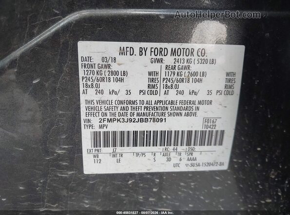 2FMPK3J92JBB78091 2018 FORD EDGE Gray Շարժիչի բաժամունքի տեսք
