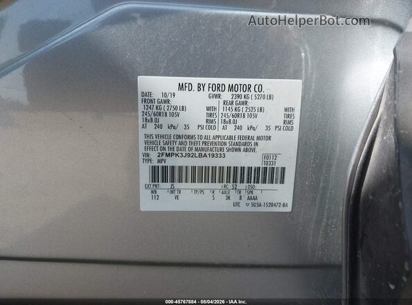 2FMPK3J92LBA19333 2020 FORD EDGE Серебряный Вид подкапотного пространства