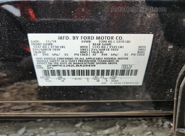 2FMPK3J92LBA29439 2020 FORD EDGE Black VIN կոդի պիտակի տեսք