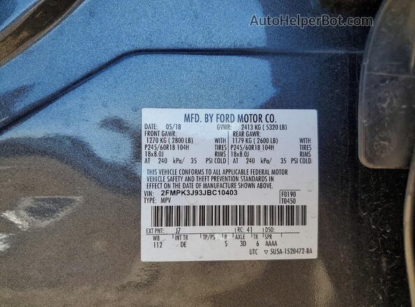2FMPK3J93JBC10403 2018 FORD EDGE Серый Панорамный вид салона 360°