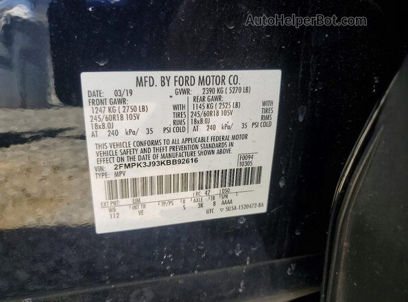 2FMPK3J93KBB92616 2019 FORD EDGE Черный Вид наклейки с VIN-кодом