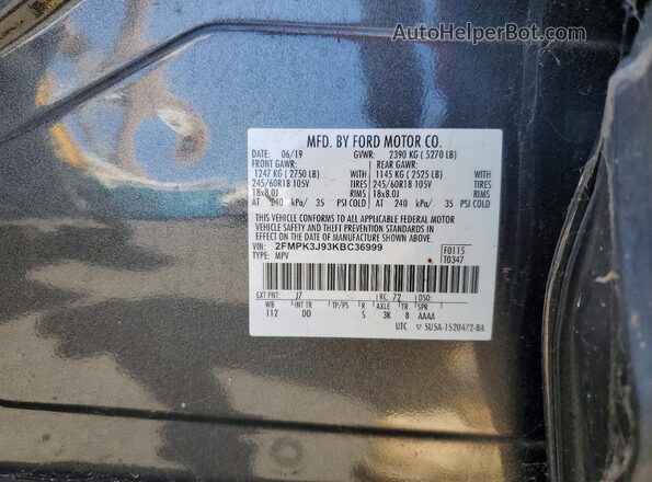 2FMPK3J93KBC36999 2019 FORD EDGE Black Widok naklejki z numerem VIN
