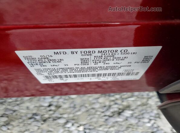 2FMPK3J94GBB91675 2016 FORD EDGE Red Widok naklejki z numerem VIN
