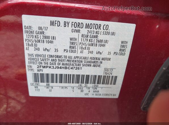 2FMPK3J94HBC47261 2017 FORD EDGE Red Вид підкапотного простору