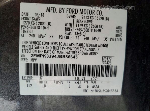 2FMPK3J94JBB86645 2018 FORD EDGE Gray ძრავის განყოფილების ხედი