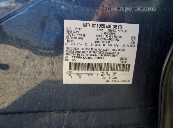 2FMPK3J94KBC69641 2019 FORD EDGE Blue VIN sticker view