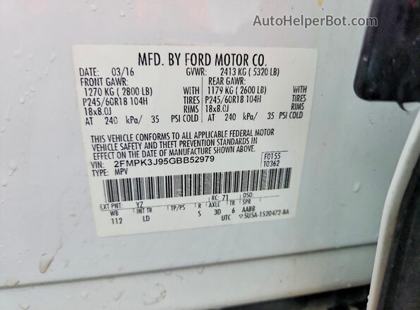 2FMPK3J95GBB52979 2016 FORD EDGE White Սալոնի 360 աստիճան տեսք