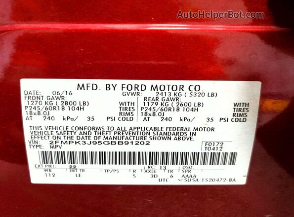 2FMPK3J95GBB91202 2016 FORD EDGE White Widok komory silnika