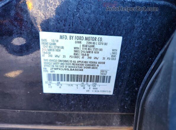 2FMPK3J95LBA50348 2020 FORD EDGE Black Widok wnętrza 360 stopni
