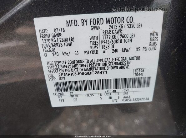 2FMPK3J96GBC25471 2016 FORD EDGE Gray Engine compartment view