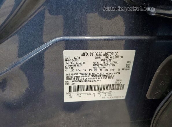 2FMPK3J96KBB38341 2019 FORD EDGE Blue 360 interior view