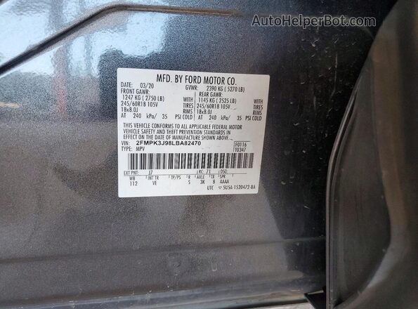2FMPK3J98LBA82470 2020 FORD EDGE Gray VIN კოდის სტიკერის ხედი