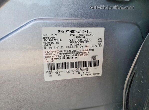 2FMPK3J98LBB55756 2020 FORD EDGE Silver Engine compartment view