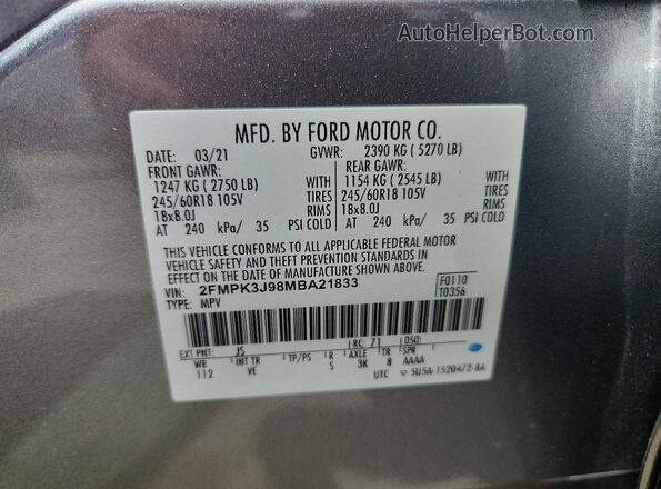 2FMPK3J98MBA21833 2021 FORD EDGE Silver ძრავის განყოფილების ხედი