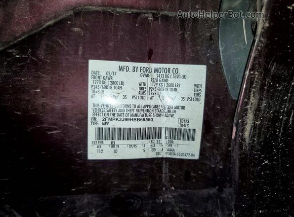 2FMPK3J99HBB66580 2017 FORD EDGE Purple VIN კოდის სტიკერის ხედი
