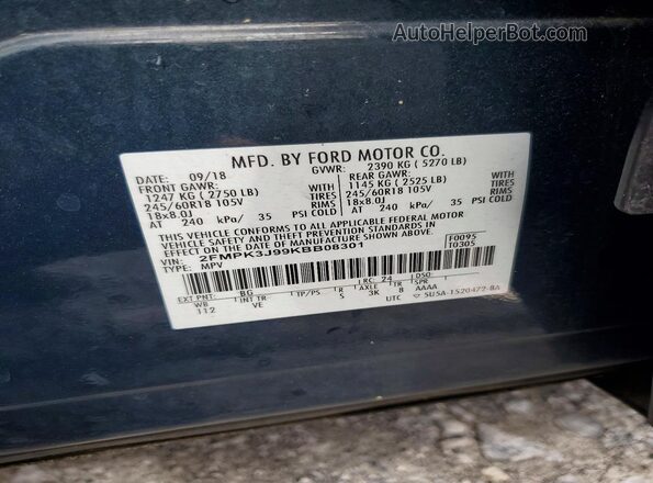 2FMPK3J99KBB08301 2019 FORD EDGE Blue Շարժիչի բաժամունքի տեսք